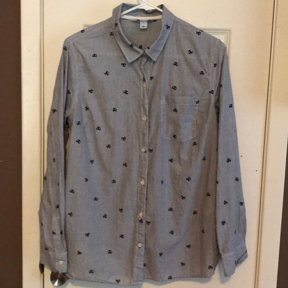 Old Navy button down shirt with black cats!!